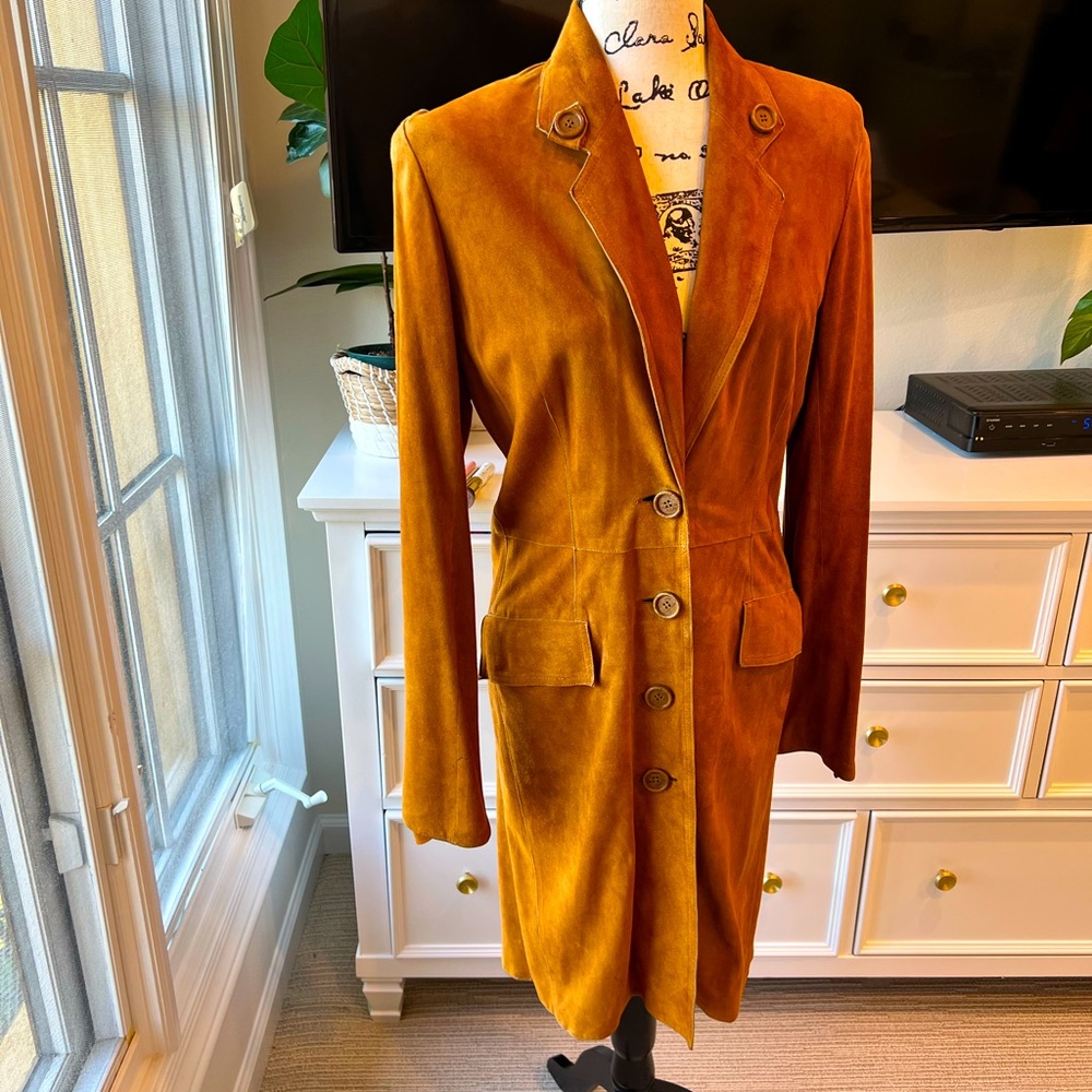 Christian Dior vintage unlined suede leather trench jacket in cognac brown color